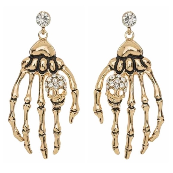 RHINESTONE Skeleton Hand Iconic Earrings - Picture 1 of 2